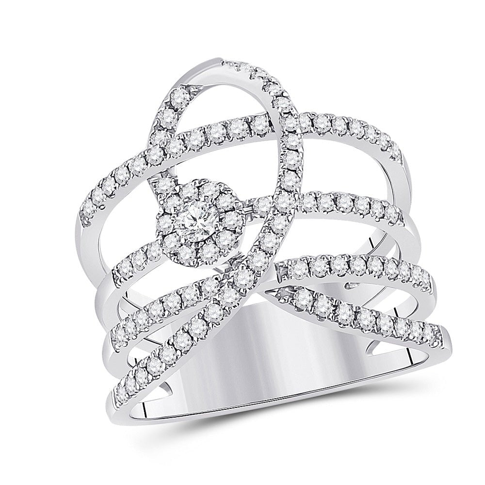 Diamond Fashion Ring | 14kt White Gold Womens Round Diamond Spiral Strand Fashion Ring 3/4 Cttw | Splendid Jewellery GND