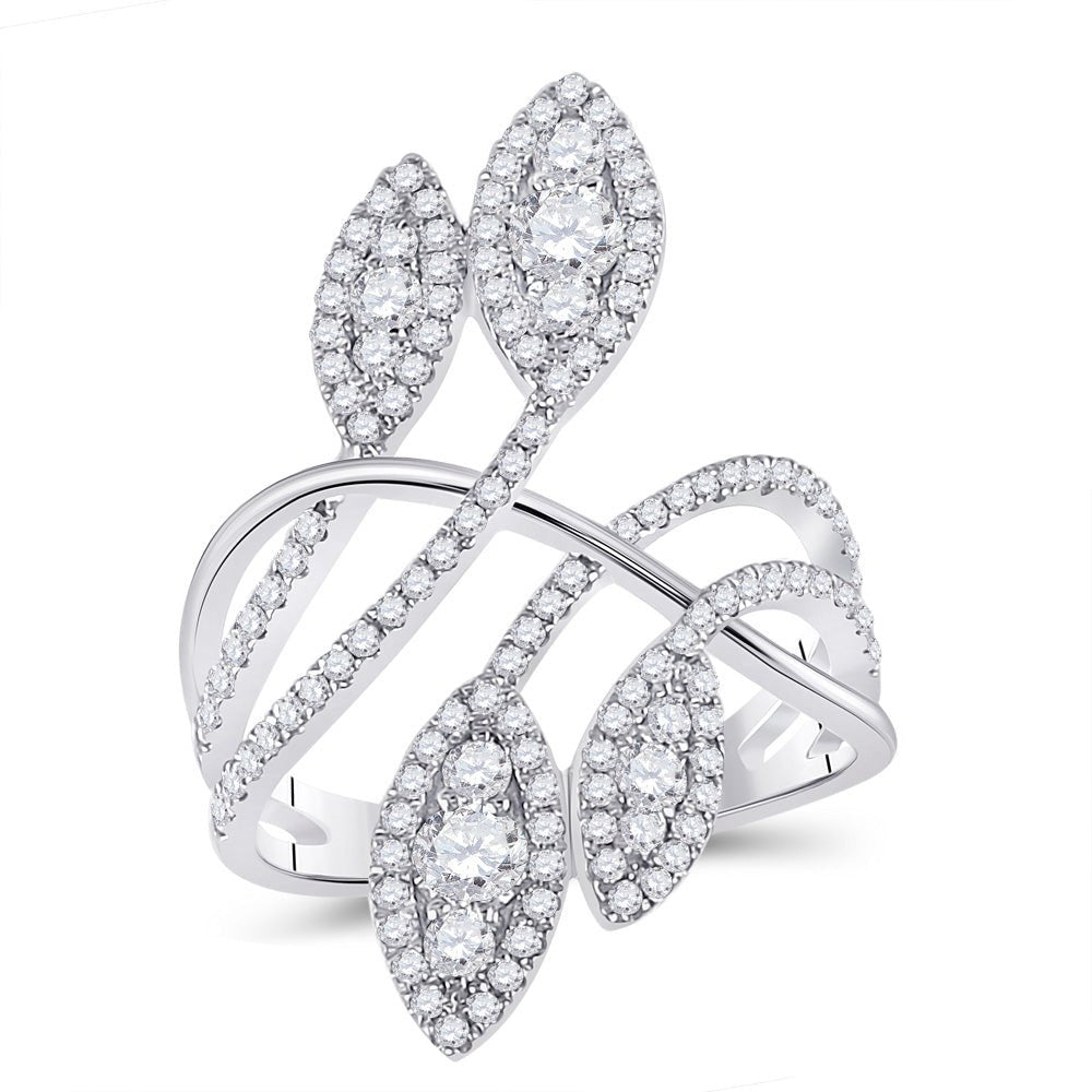 Diamond Fashion Ring | 14kt White Gold Womens Round Diamond Statement Fashion Ring 1-1/5 Cttw | Splendid Jewellery GND