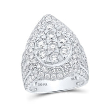 Load image into Gallery viewer, Dazzling Diamond Elegance: 14kt White Gold Teardrop Fashion Ring with 4 Cttw of Sparkling Brilliance - Top View
