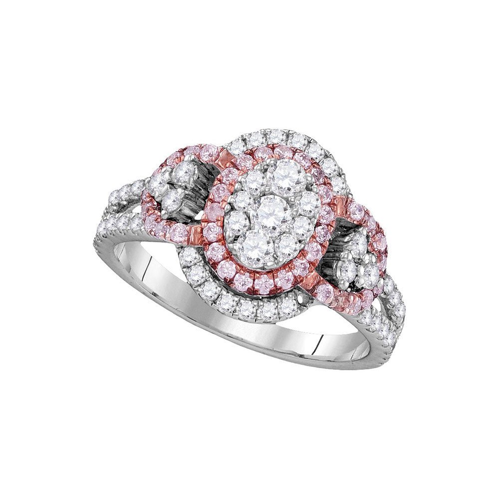 Diamond Fashion Ring | 14kt White Gold Womens Round Pink Diamond Oval Cluster Ring 1-1/4 Cttw | Splendid Jewellery GND