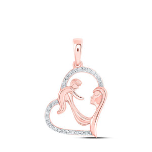 Diamond For Mom Pendant | 10kt Rose Gold Womens Round Diamond Mom Child Heart Pendant 1/8 Cttw | Splendid Jewellery GND