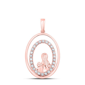 Diamond For Mom Pendant | 10kt Rose Gold Womens Round Diamond Oval Child Mom Pendant 1/5 Cttw | Splendid Jewellery GND