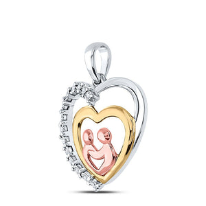 Diamond For Mom Pendant | 10kt Two-tone Gold Womens Round Diamond Child Mom Heart Pendant 1/20 Cttw | Splendid Jewellery GND