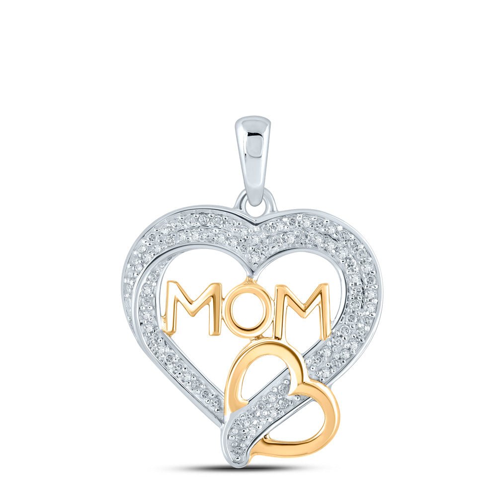 Diamond For Mom Pendant | 10kt Two-tone Gold Womens Round Diamond Heart Mom Pendant 1/4 Cttw | Splendid Jewellery GND