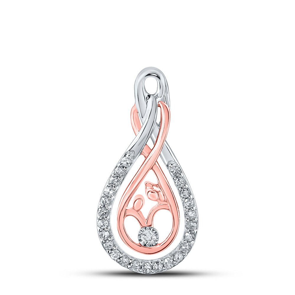 Diamond For Mom Pendant | 10kt Two-tone Gold Womens Round Diamond Mom Child Pendant 1/10 Cttw | Splendid Jewellery GND