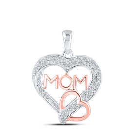 Heartfelt Love Diamond Pendant | 10kt Two-tone Gold Round Diamond Mom Heart Pendant 1/4 Cttw - Alternate view 1 from Splendid Jewellery