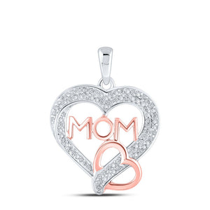 Diamond For Mom Pendant | 10kt Two-tone Gold Womens Round Diamond Mom Heart Pendant 1/4 Cttw | Splendid Jewellery GND