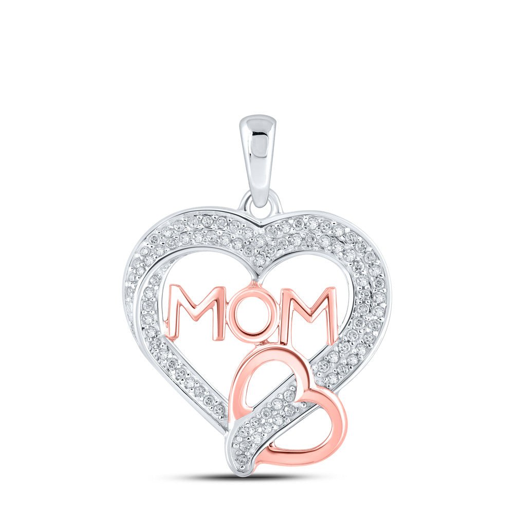 Diamond For Mom Pendant | 10kt Two-tone Gold Womens Round Diamond Mom Heart Pendant 1/4 Cttw | Splendid Jewellery GND