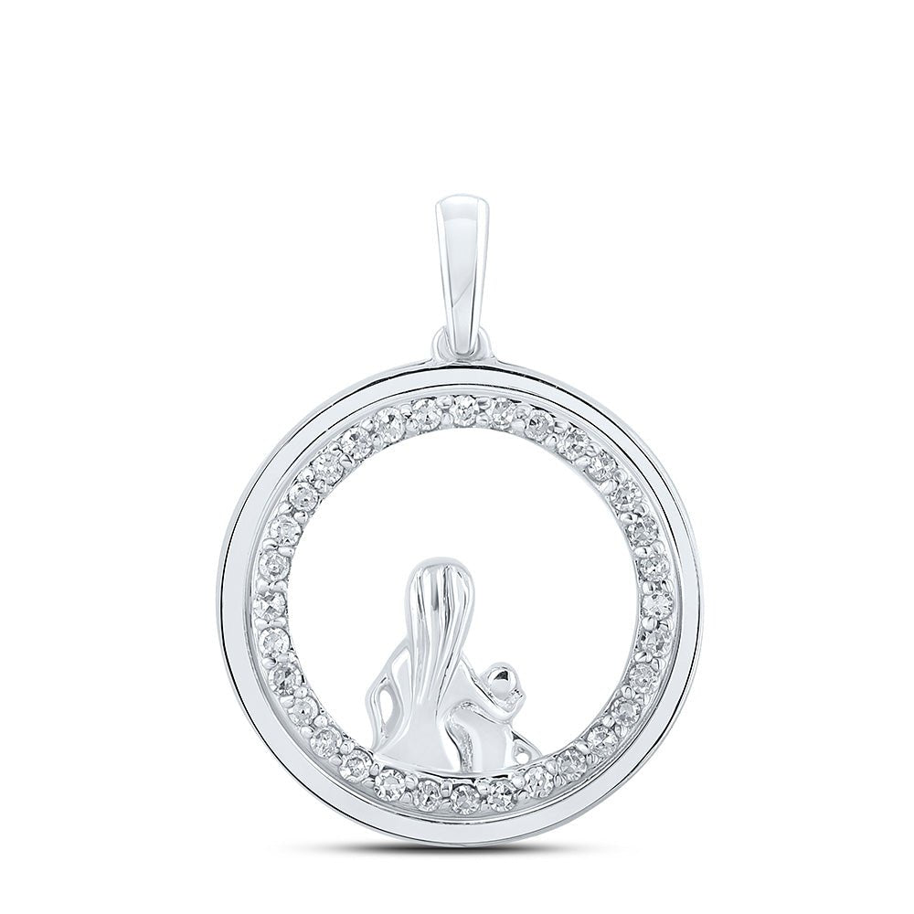 Diamond For Mom Pendant | 10kt White Gold Womens Round Diamond Circle Child Mom Pendant 1/5 Cttw | Splendid Jewellery GND
