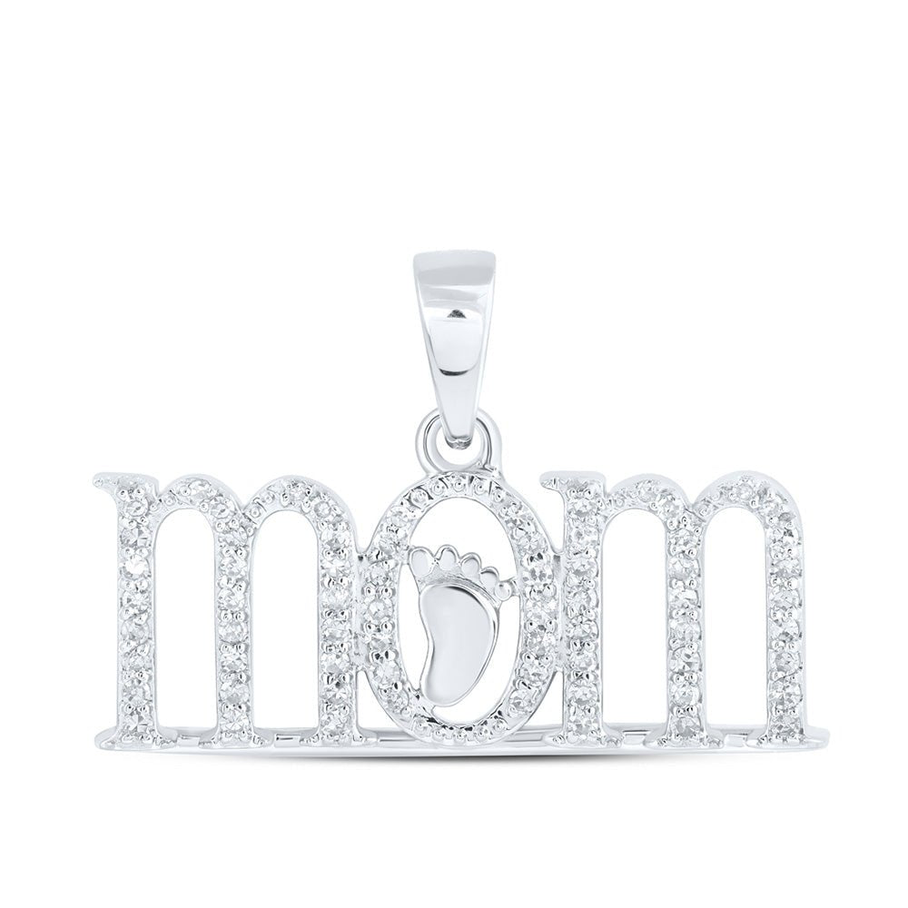 Diamond For Mom Pendant | 10kt White Gold Womens Round Diamond Foot Mom Pendant 1/5 Cttw | Splendid Jewellery GND