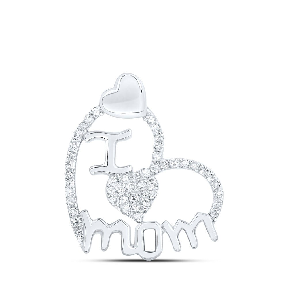 Diamond For Mom Pendant | 10kt White Gold Womens Round Diamond I Heart Mom Pendant 1/4 Cttw | Splendid Jewellery GND