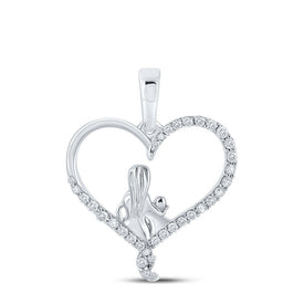 Heart of Love Diamond Pendant | 10kt White Gold Womens Round Diamond Mom Child Heart Pendant 1/5 Cttw | Splendid Jewellery Top view from the 10Kt White Gold Womens Round Diamond Mom Child Heart Pendant 1 5 Cttwpin212519 collection by Splendid Jewellery