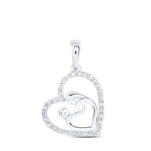 Load image into Gallery viewer, Heartfelt Love Diamond Pendant Top view from the 10Kt White Gold Womens Round Diamond Mom Child Heart Pendant 1 6 Cttwpin230344 collection by Splendid Jewellery
