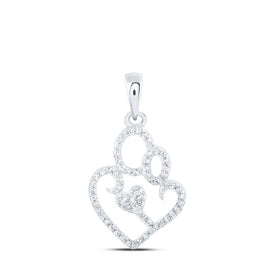 Heartfelt Love: 10kt White Gold Diamond Mom Child Pendant Top view from the 10Kt White Gold Womens Round Diamond Mom Child Heart Pendant 1 8 Cttwpin230327 collection by Splendid Jewellery