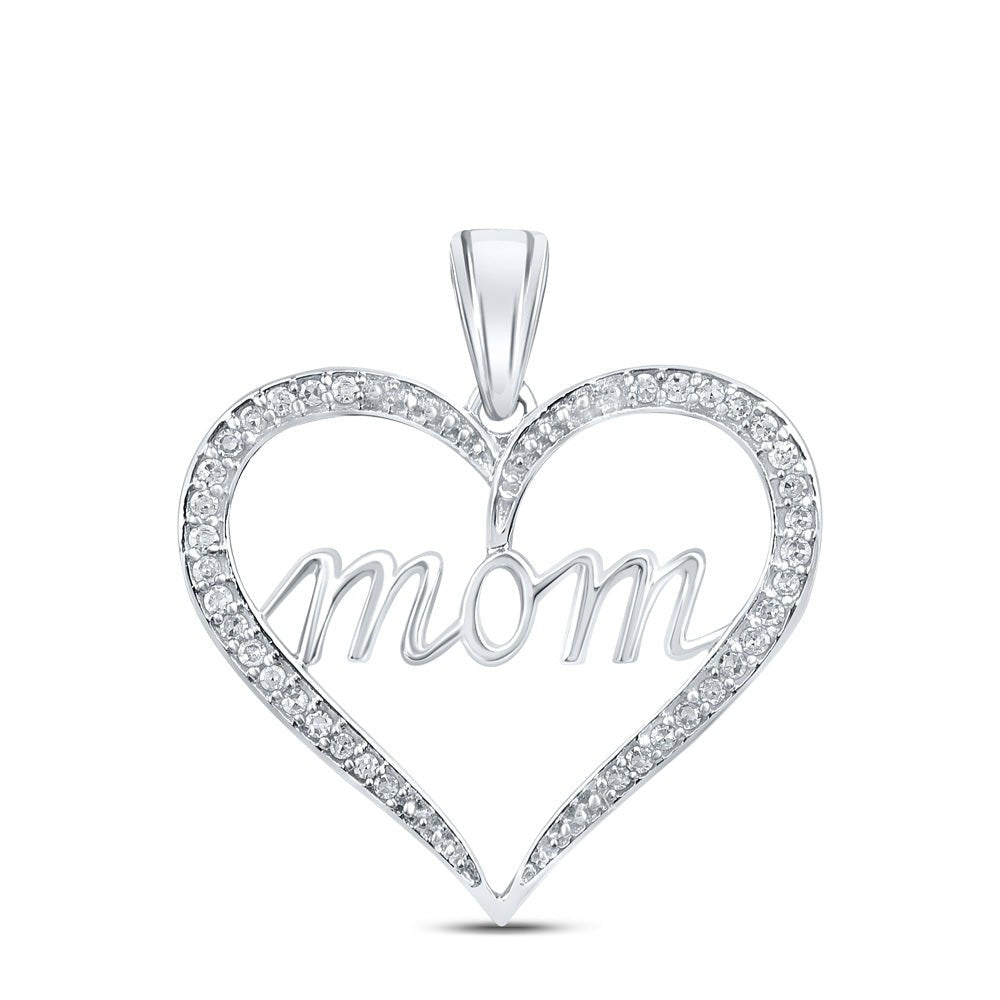 Diamond For Mom Pendant | 10kt White Gold Womens Round Diamond Mom Heart Pendant 1/10 Cttw | Splendid Jewellery GND