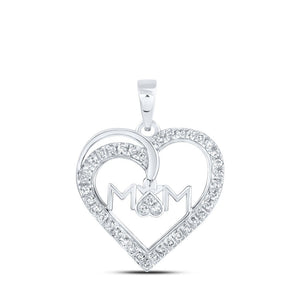 Diamond For Mom Pendant | 10kt White Gold Womens Round Diamond Mom Heart Pendant 1/6 Cttw | Splendid Jewellery GND