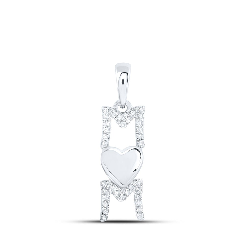 Diamond For Mom Pendant | 10kt White Gold Womens Round Diamond Mom Heart Pendant 1/6 Cttw | Splendid Jewellery GND