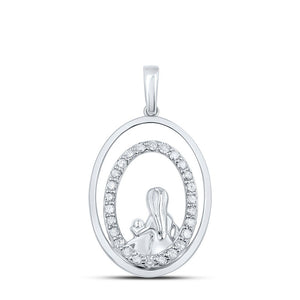 Diamond For Mom Pendant | 10kt White Gold Womens Round Diamond Oval Child Mom Pendant 1/5 Cttw | Splendid Jewellery GND
