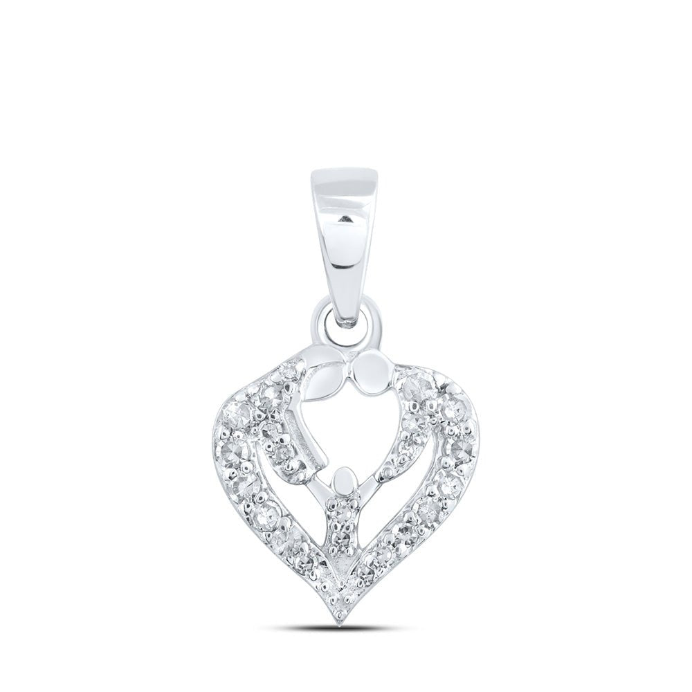Diamond For Mom Pendant | 10kt White Gold Womens Round Diamond Parents Heart Pendant 1/10 Cttw | Splendid Jewellery GND