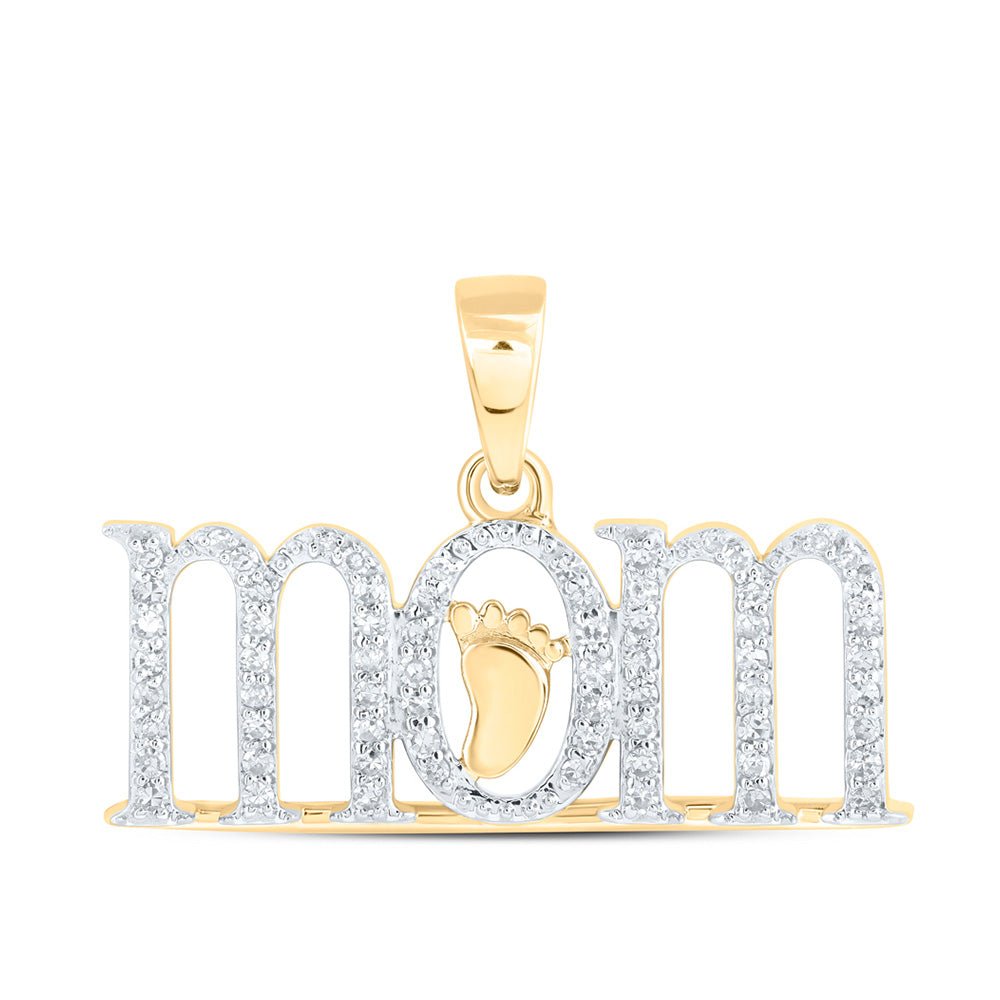 Diamond For Mom Pendant | 10kt Yellow Gold Womens Round Diamond Foot Mom Pendant 1/5 Cttw | Splendid Jewellery GND