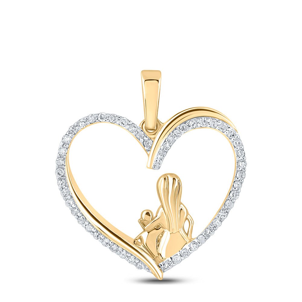 Diamond For Mom Pendant | 10kt Yellow Gold Womens Round Diamond Heart Child Mom Pendant 1/5 Cttw | Splendid Jewellery GND