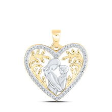 Load image into Gallery viewer, Heart of Love Diamond Pendant | 10kt Yellow Gold Womens Round Diamond Mom Child Heart Pendant 1/10 Cttw product  Top View from Splendid Jewellery