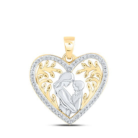 Heart of Love Diamond Pendant | 10kt Yellow Gold Womens Round Diamond Mom Child Heart Pendant 1/10 Cttw product  Top View from Splendid Jewellery