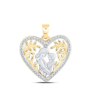 Diamond For Mom Pendant | 10kt Yellow Gold Womens Round Diamond Mom Child Heart Pendant 1/10 Cttw | Splendid Jewellery GND