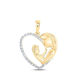 Diamond For Mom Pendant | 10kt Yellow Gold Womens Round Diamond Mom Child Heart Pendant 1/10 Cttw | Splendid Jewellery GND