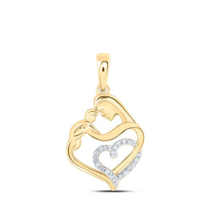 Diamond For Mom Pendant | 10kt Yellow Gold Womens Round Diamond Mom Child Heart Pendant 1/12 Cttw | Splendid Jewellery GND