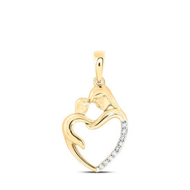 Heart of Love Diamond Pendant | 10kt Yellow Gold Womens Round Diamond Mom Child Heart Pendant 1/20 Cttw | Splendid Jewellery product  Top View from Splendid Jewellery