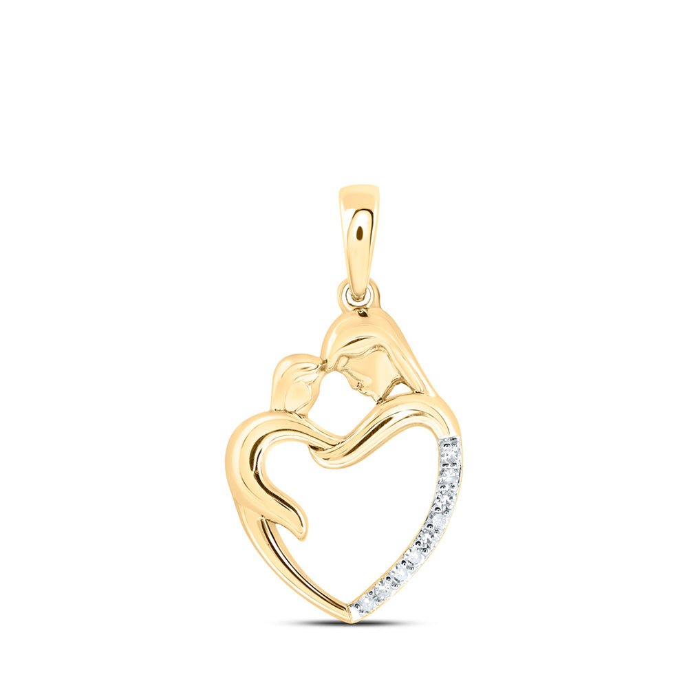 Diamond For Mom Pendant | 10kt Yellow Gold Womens Round Diamond Mom Child Heart Pendant 1/20 Cttw | Splendid Jewellery GND