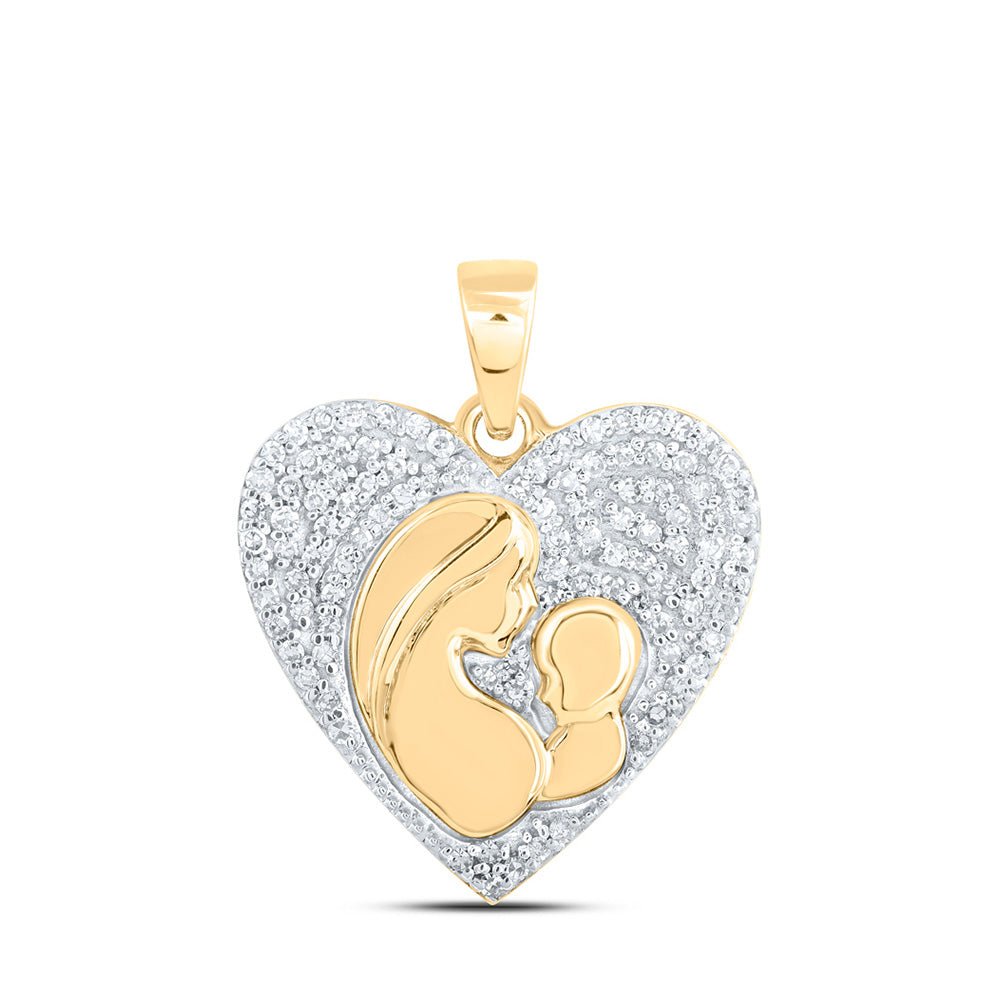 Diamond For Mom Pendant | 10kt Yellow Gold Womens Round Diamond Mom Child Heart Pendant 1/5 Cttw | Splendid Jewellery GND