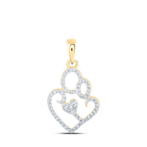 Diamond For Mom Pendant | 10kt Yellow Gold Womens Round Diamond Mom Child Heart Pendant 1/8 Cttw | Splendid Jewellery GND