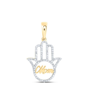 Diamond For Mom Pendant | 10kt Yellow Gold Womens Round Diamond Mom Hamsa Pendant 1/3 Cttw | Splendid Jewellery GND