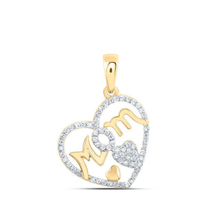 Diamond For Mom Pendant | 10kt Yellow Gold Womens Round Diamond Mom Heart Pendant 1/3 Cttw | Splendid Jewellery GND