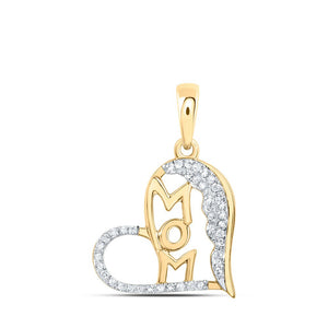 Diamond For Mom Pendant | 10kt Yellow Gold Womens Round Diamond Mom Heart Pendant 1/5 Cttw | Splendid Jewellery GND