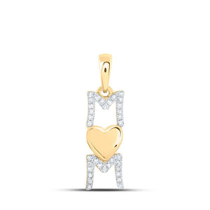 Diamond For Mom Pendant | 10kt Yellow Gold Womens Round Diamond Mom Heart Pendant 1/6 Cttw | Splendid Jewellery GND