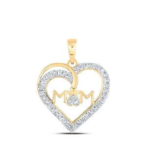 Diamond For Mom Pendant | 10kt Yellow Gold Womens Round Diamond Mom Heart Pendant 1/6 Cttw | Splendid Jewellery GND
