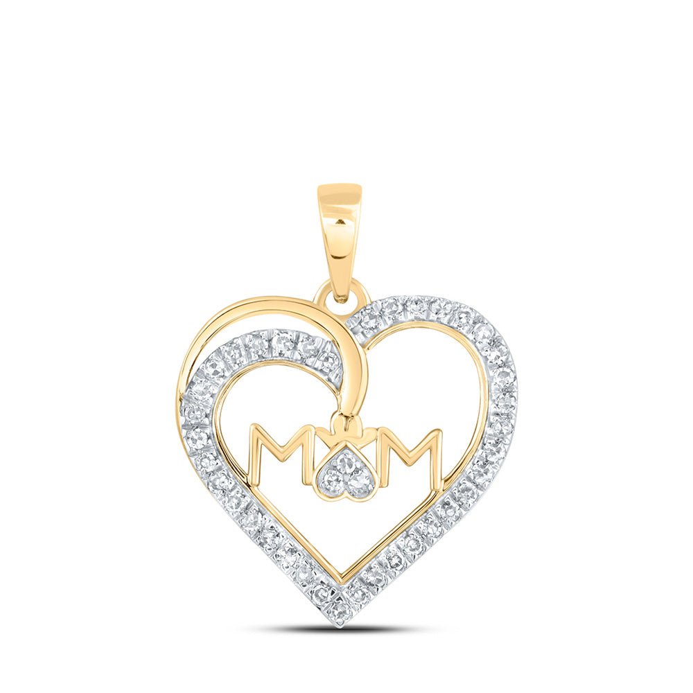 Diamond For Mom Pendant | 10kt Yellow Gold Womens Round Diamond Mom Heart Pendant 1/6 Cttw | Splendid Jewellery GND