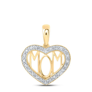 Diamond For Mom Pendant | 10kt Yellow Gold Womens Round Diamond Mom Heart Pendant 1/8 Cttw | Splendid Jewellery GND