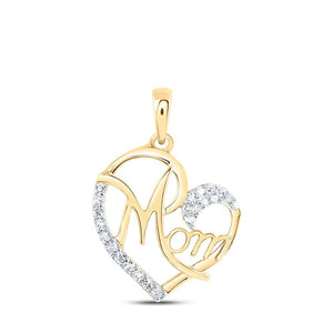 Diamond For Mom Pendant | 10kt Yellow Gold Womens Round Diamond Mom Heart Pendant 1/8 Cttw | Splendid Jewellery GND