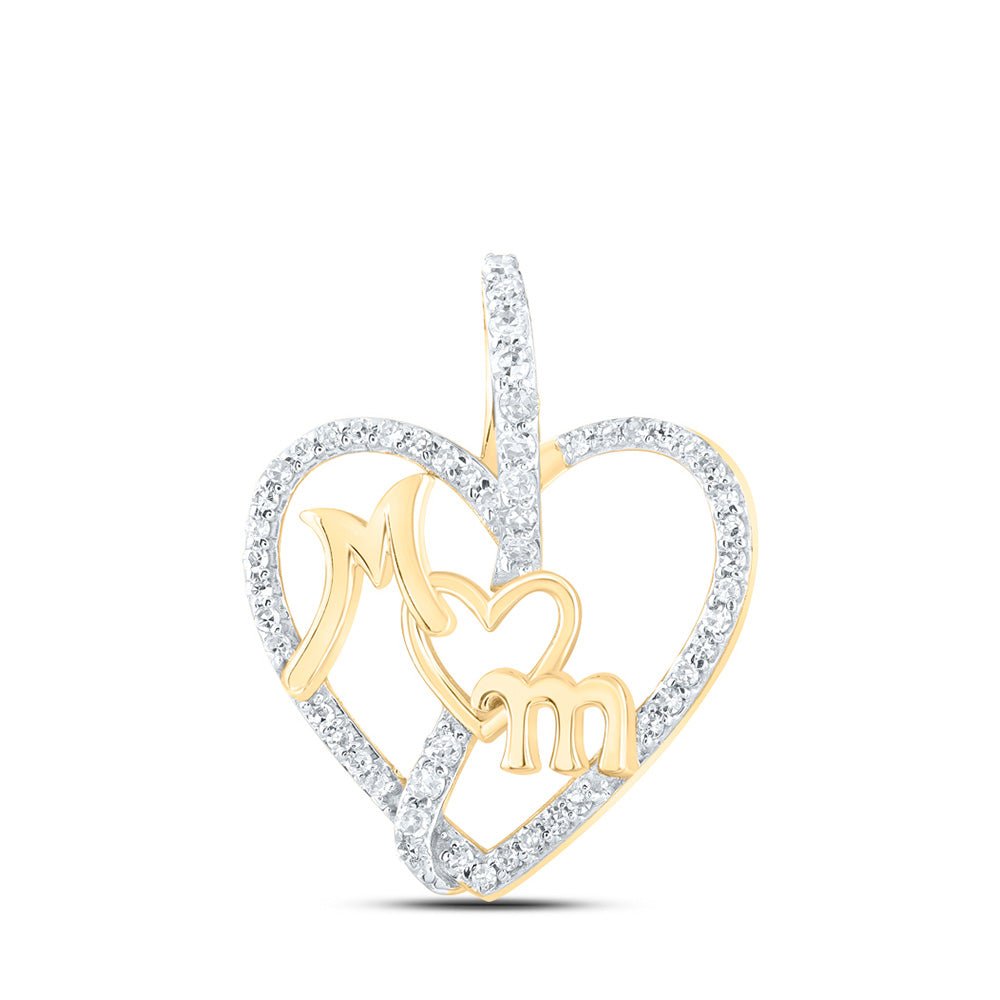 Diamond For Mom Pendant | 10kt Yellow Gold Womens Round Diamond Mom Heart Pendant 1/8 Cttw | Splendid Jewellery GND