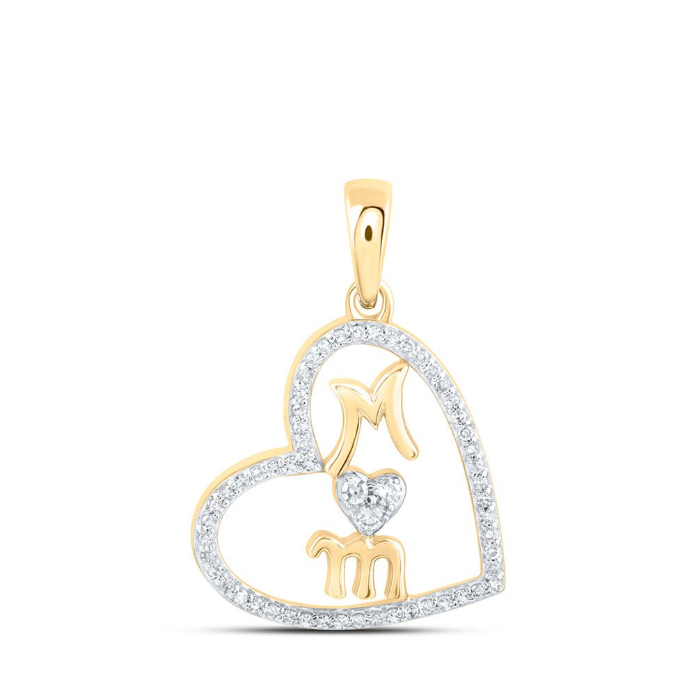 Diamond For Mom Pendant | 10kt Yellow Gold Womens Round Diamond Mom Heart Pendant 1/8 Cttw | Splendid Jewellery GND