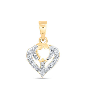 Diamond For Mom Pendant | 10kt Yellow Gold Womens Round Diamond Parents Heart Pendant 1/10 Cttw | Splendid Jewellery GND