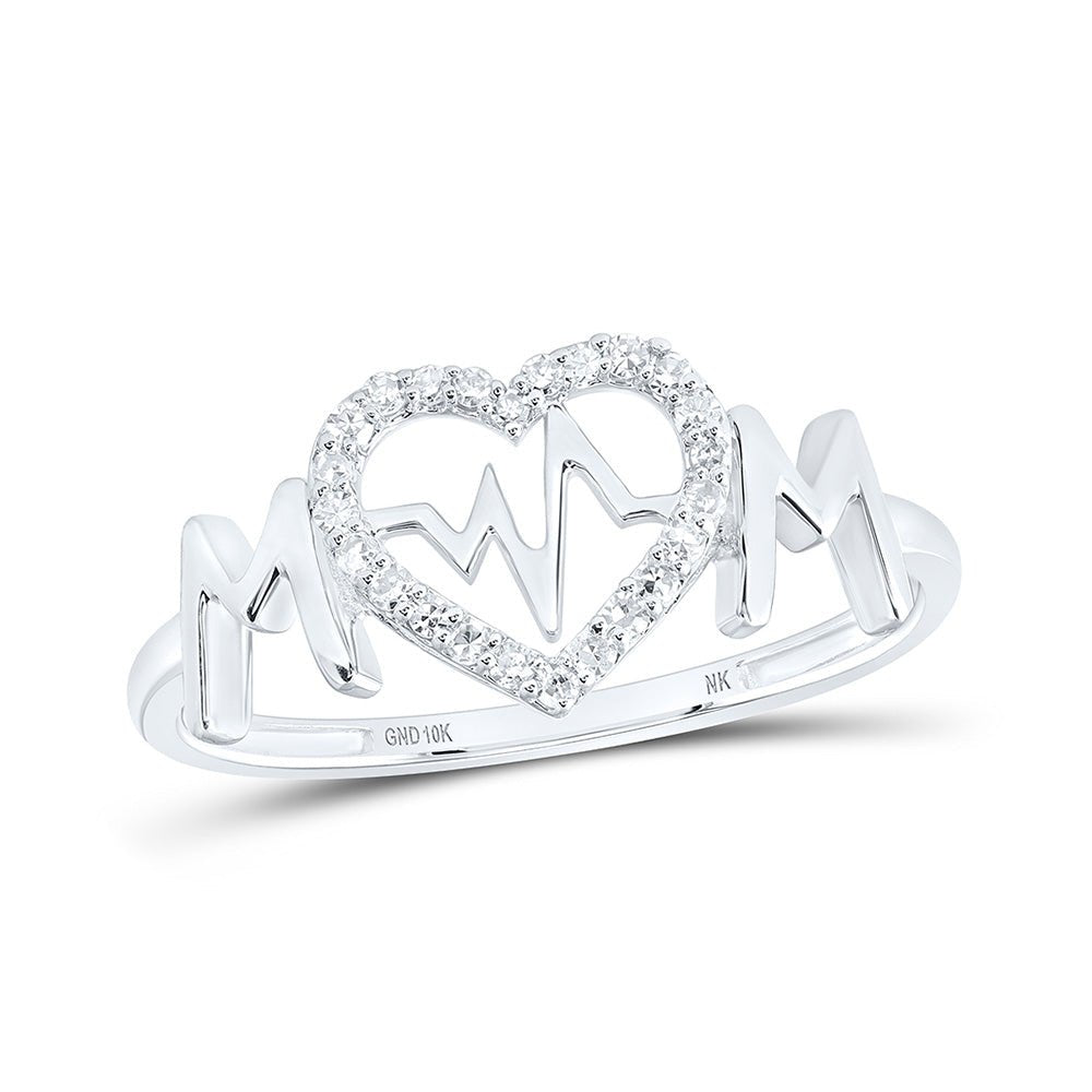 Diamond For Mom Ring | 10kt White Gold Womens Round Diamond Heartbeat Mom Ring 1/10 Cttw | Splendid Jewellery GND