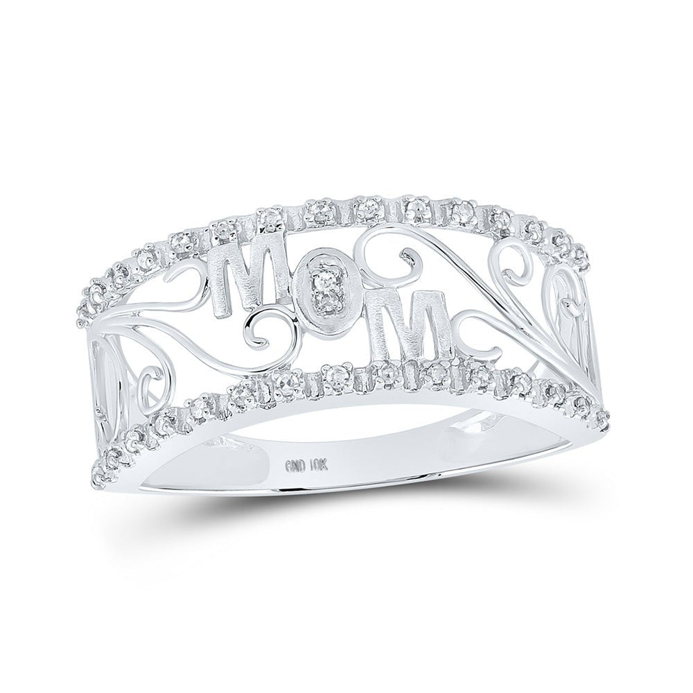 Diamond For Mom Ring | 10kt White Gold Womens Round Diamond Mom Band Ring 1/10 Cttw | Splendid Jewellery GND