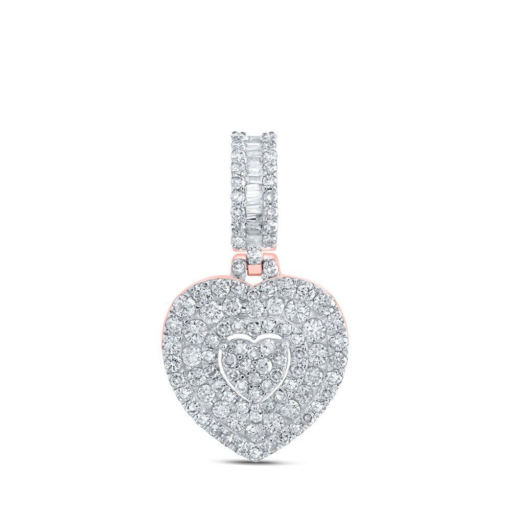 Diamond Heart & Love Symbol Pendant | 10kt Rose Gold Womens Baguette Diamond Heart Pendant 1-1/5 Cttw | Splendid Jewellery GND
