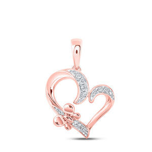 Diamond Heart & Love Symbol Pendant | 10kt Rose Gold Womens Round Diamond Butterfly Heart Pendant 1/10 Cttw | Splendid Jewellery GND