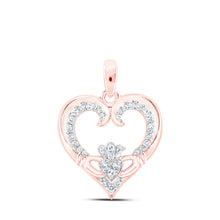 Load image into Gallery viewer, Enchanting Rose Gold Diamond Claddagh Heart Pendant - Alternate view 1 from Splendid Jewellery